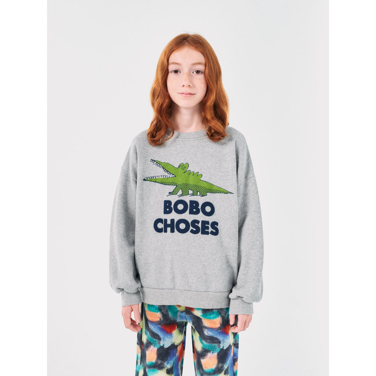 Bobo Choses Light Heather Grey Talking Crocodile Sweatshirt 6