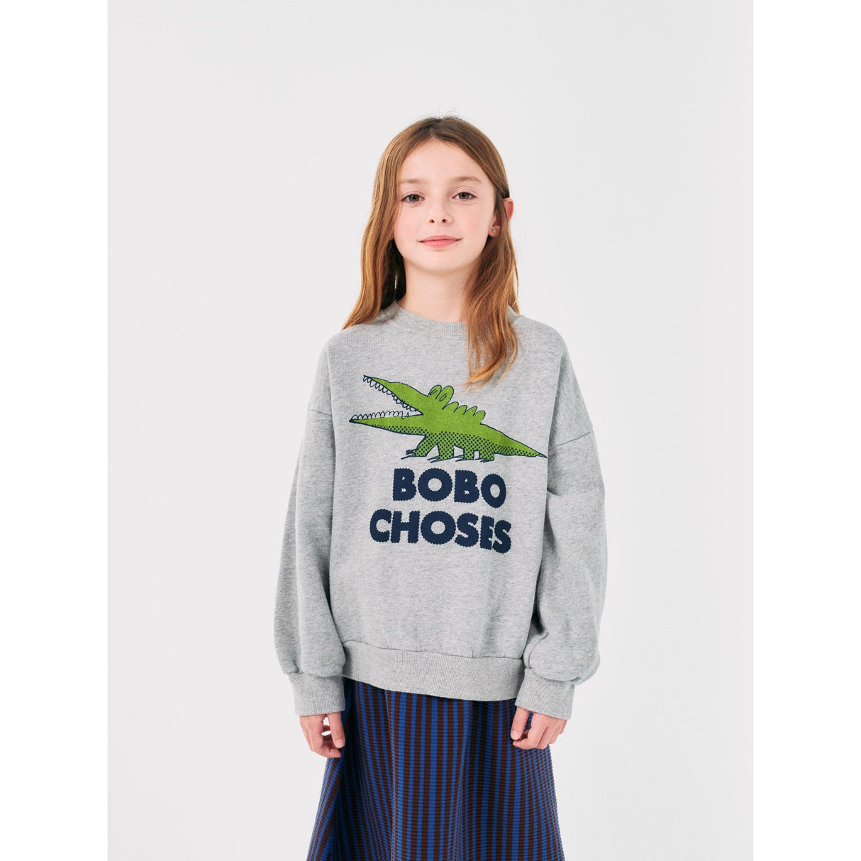 Bobo Choses Light Heather Grey Talking Crocodile Sweatshirt 2