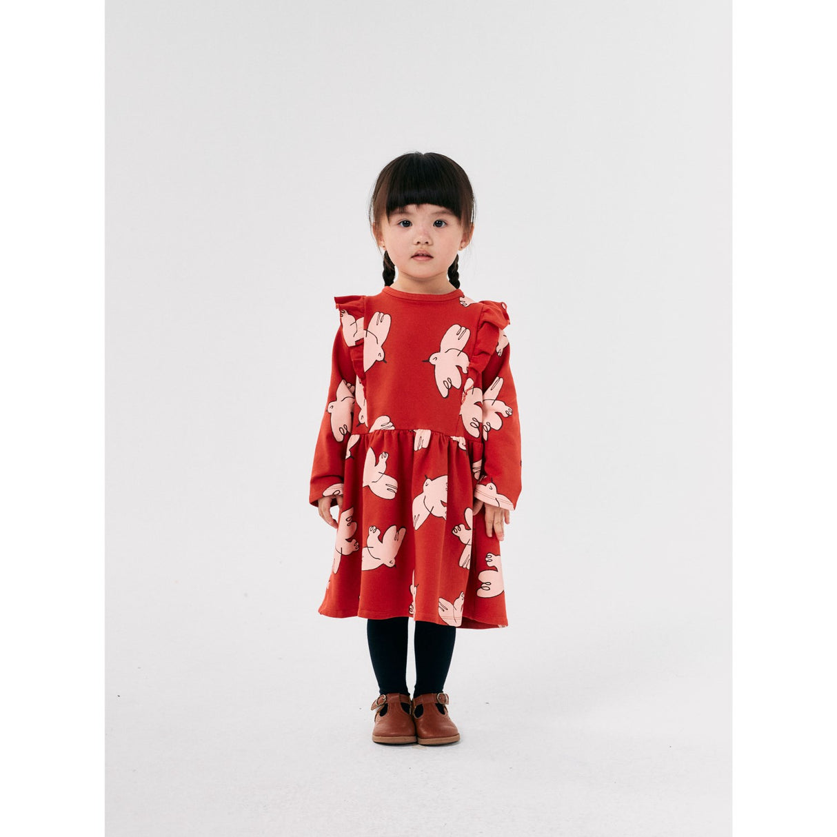 Bobo Choses Red Freedom Bird All Över Ruffle Dress