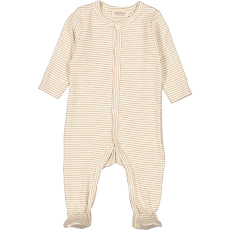 MarMar New Born Modal Fine Rib Sandstone Stripe Rukano Onesie