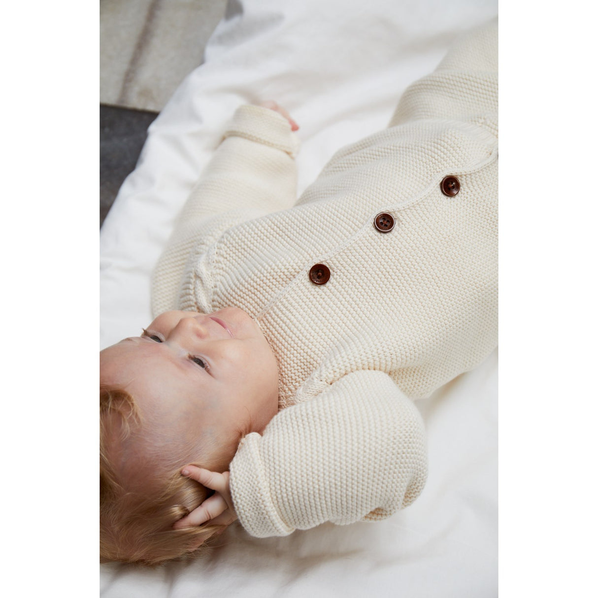 Copenhagen Colors Cream Classic Baby Cotton Cable Cardigan