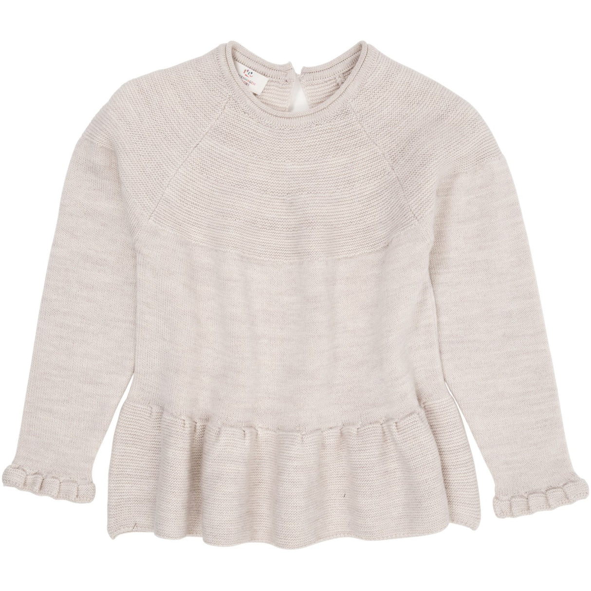 Copenhagen Colors Pale Cream Melange Merino Knit Blouse With Frill