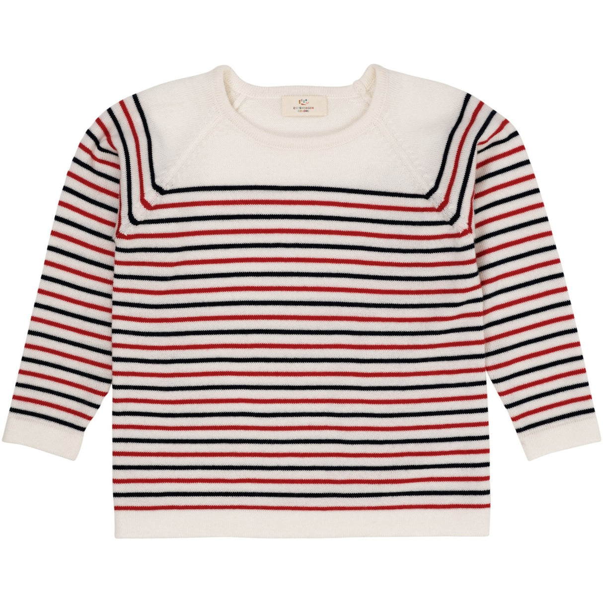 Copenhagen Colors Cream/Navy/Red Combi Merino Striped Blouse 4