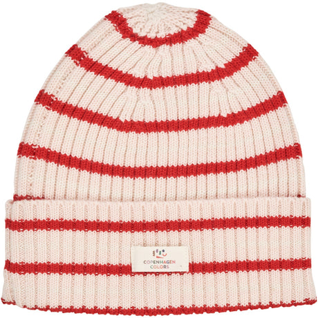 Copenhagen Colors Red/Dusty Rose Combi Merino Striped Rib Beanie 2