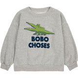 Bobo Choses Light Heather Grey Talking Crocodile Sweatshirt