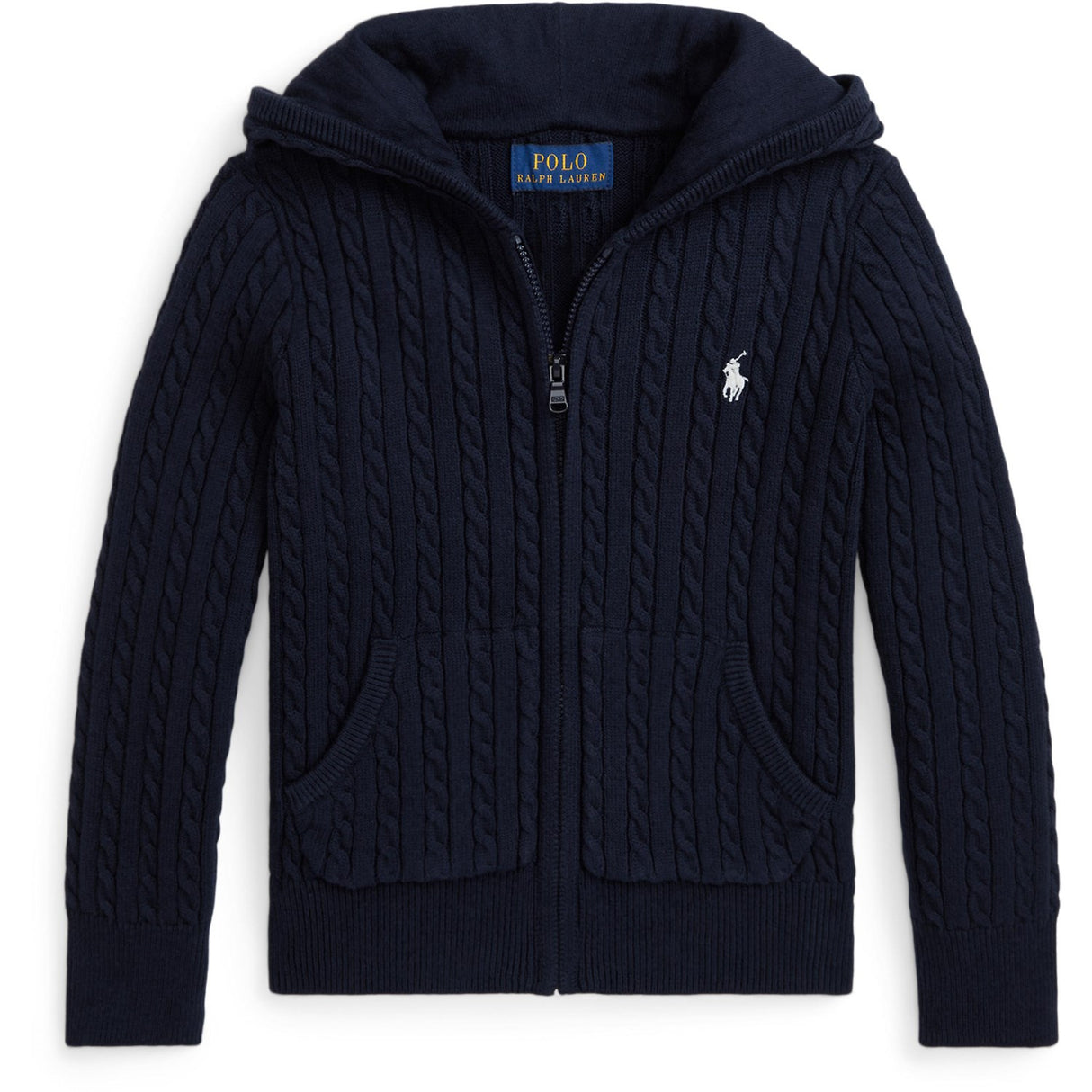 Pikétröja Ralph Lauren Hunter Navy w. Nevis Mini Cable Sweater Full Zip