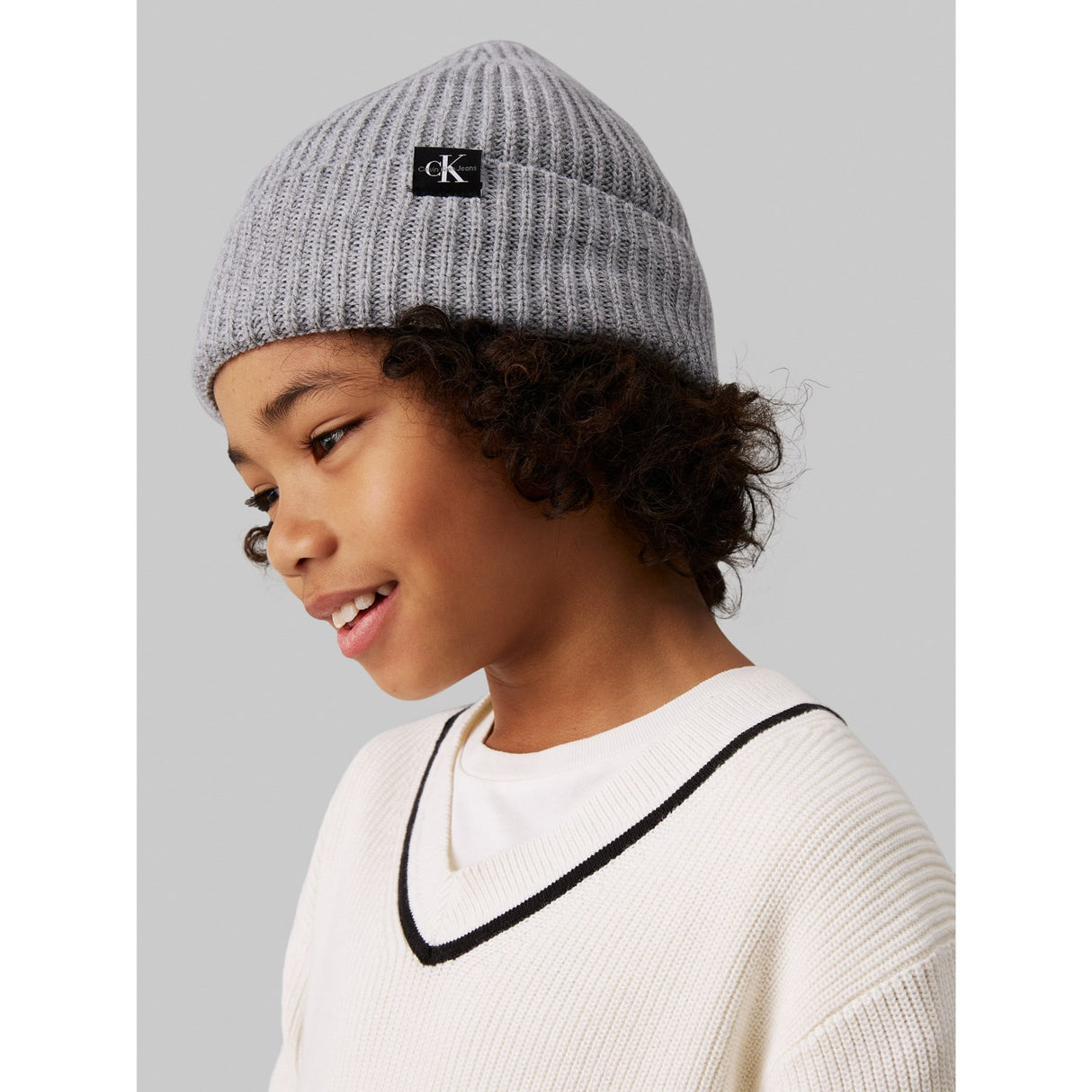 Calvin Klein Grey Heather Monochram Rib Beanie
