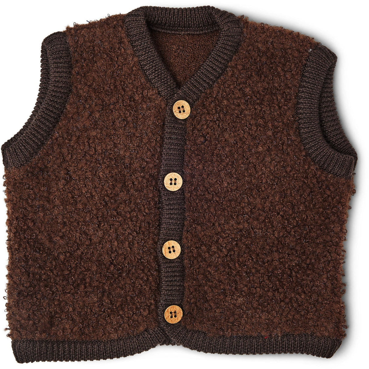 Smallstuff Brown Väst Bouclé Merino Wool W. Buttons