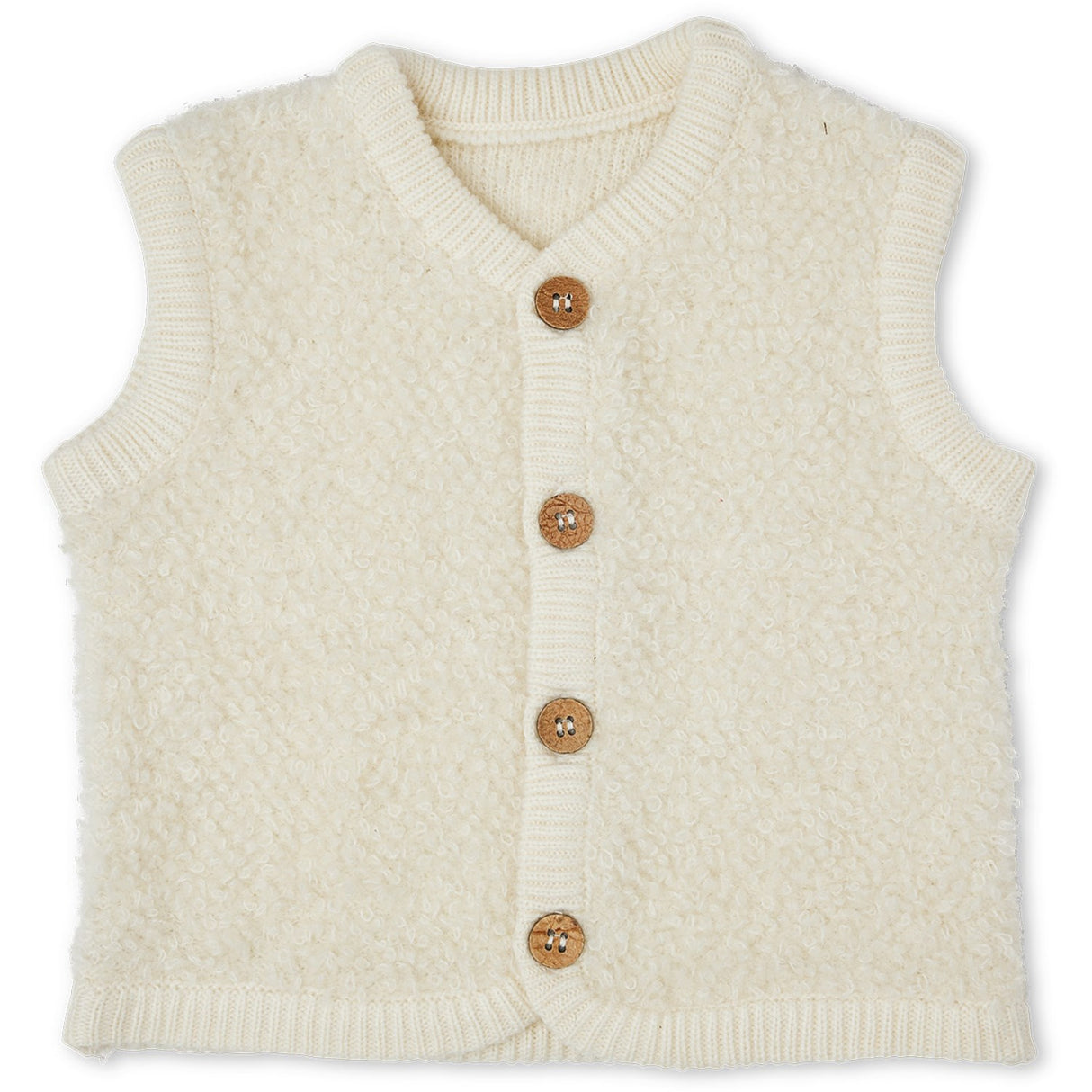 Smallstuff Off White Väst Bouclé Merino Wool W. Buttons