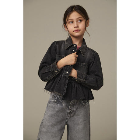 kids ONLY Washed Black Broadway Frill Denim Skjorta Red Akm