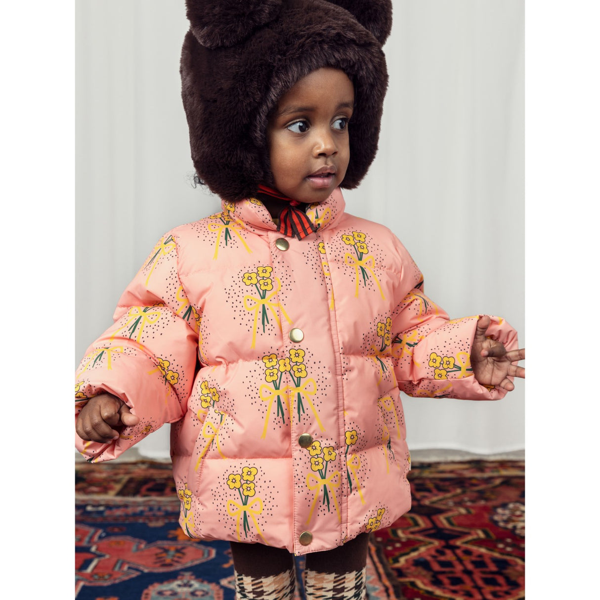 Mini Rodini Pink Winter Flowers Aop City Puffer Jacket