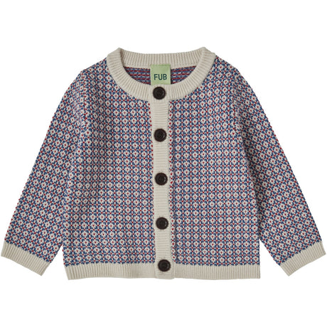 FUB Ecru/Pond Blue/Red Bebis Nordic Cardigan