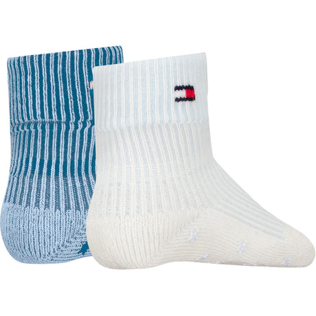 Tommy Hilfiger Light Blue Baby Strumpor 2-pack Fold Over Rib