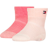 Tommy Hilfiger Soft Pink Baby Strumpor 2-pack Fold Over Rib