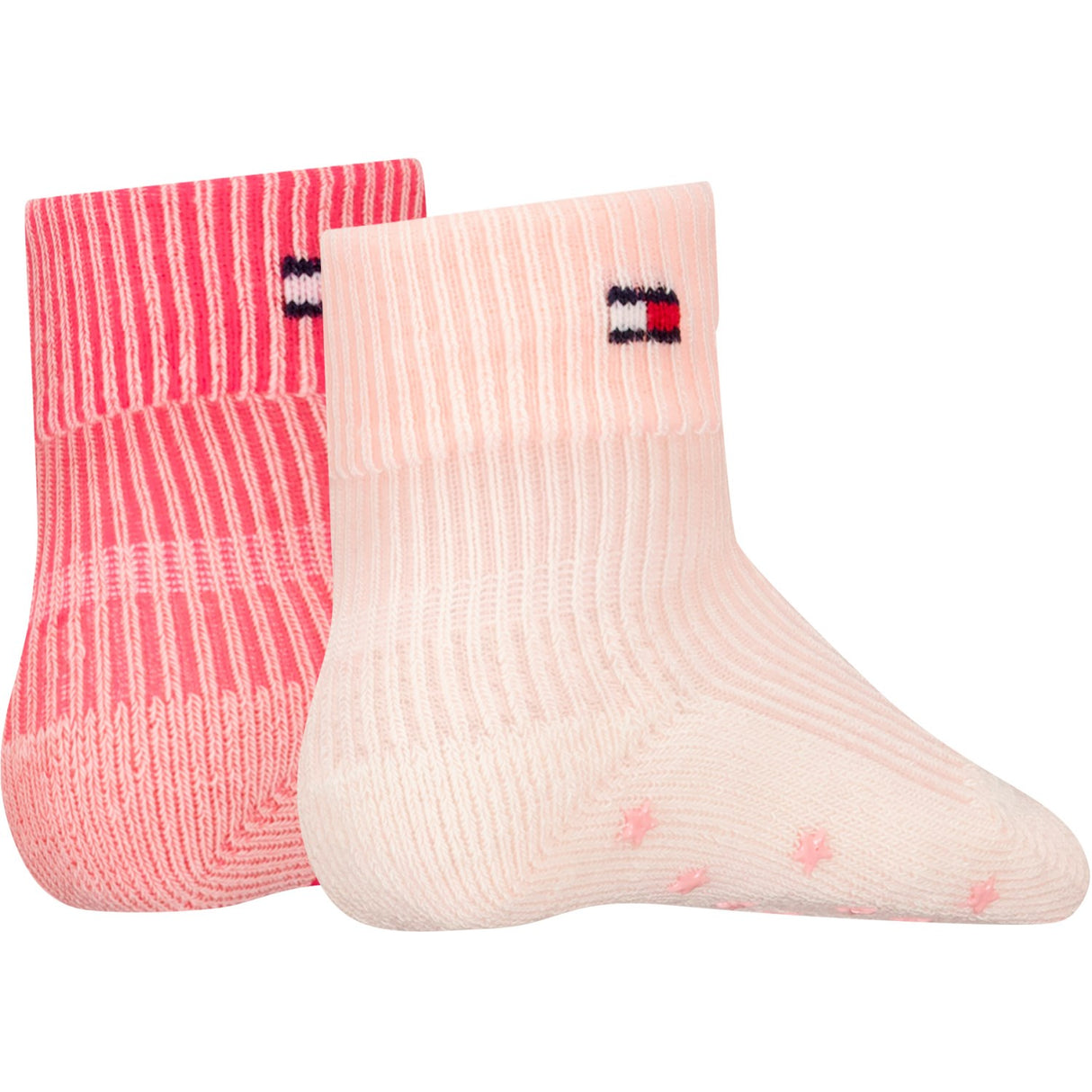 Tommy Hilfiger Soft Pink Baby Strumpor 2-pack Fold Over Rib