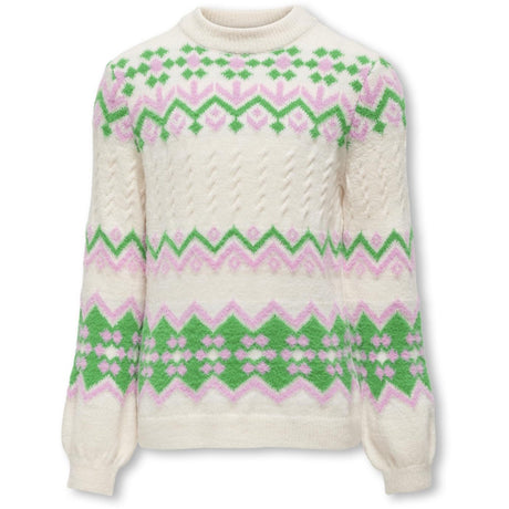 kids ONLY Cloud Dancer Bonbon/Island Green Annabelle Pullover Stickad