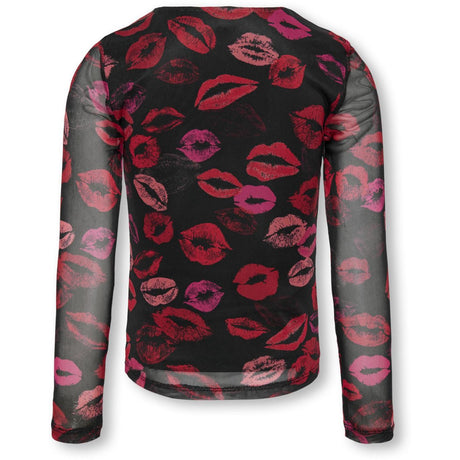 kids ONLY Black Fading Lips Paris O-Neck Mesh Blus