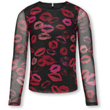 kids ONLY Black Fading Lips Paris O-Neck Mesh Blus