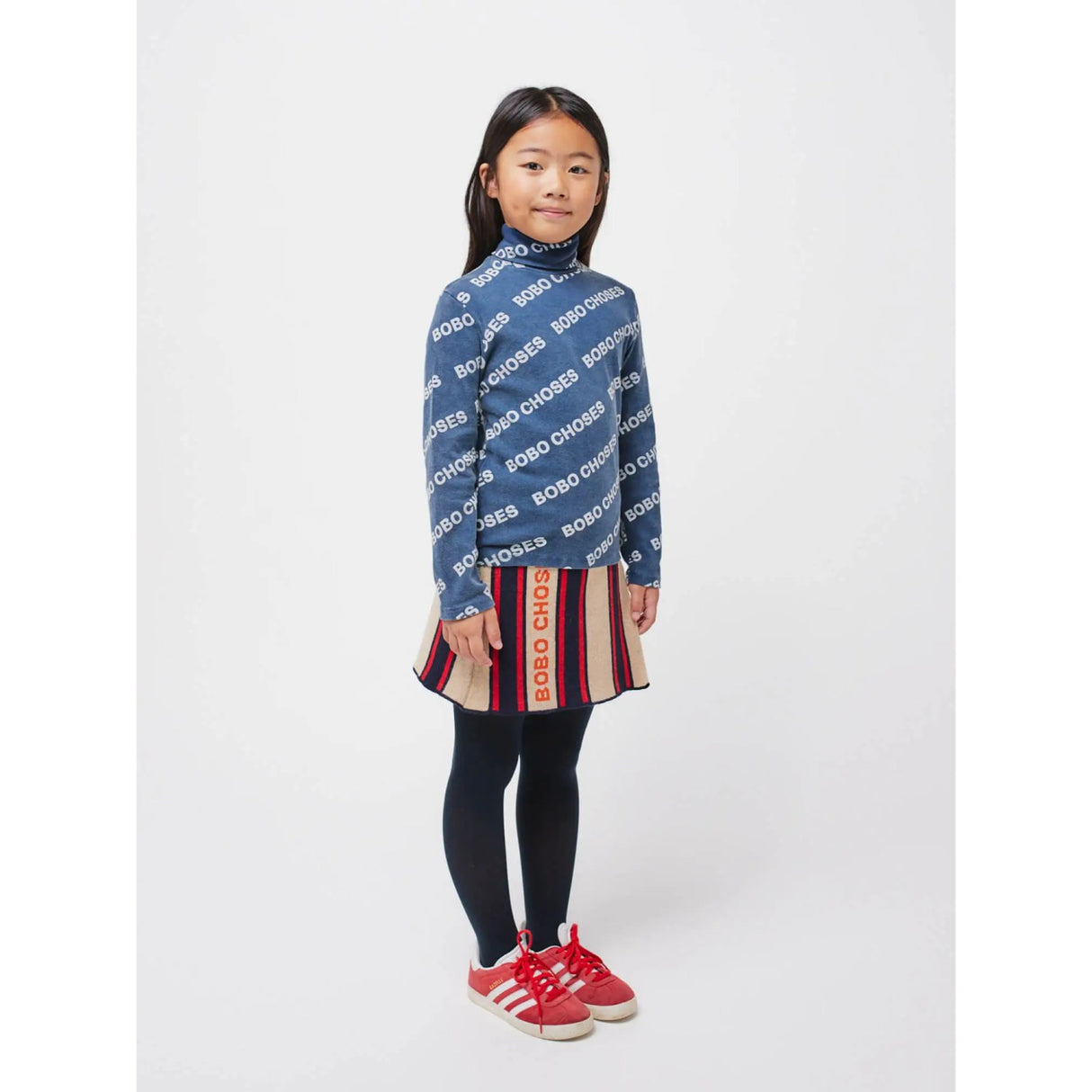 Bobo Choses Midnight Blue All Över Rib Turtle Neck Blus