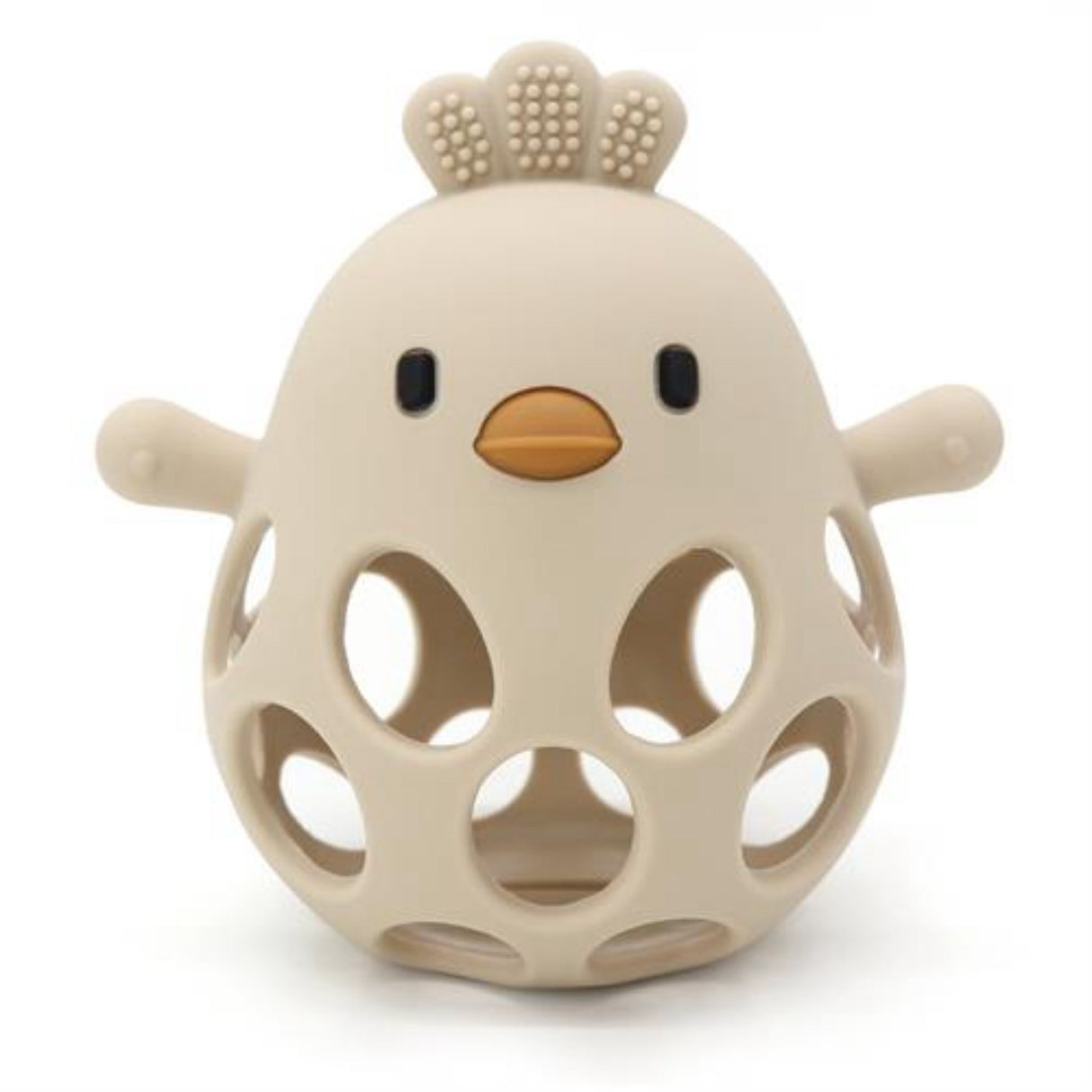 Magni Teether ball with duckling in LFGB silicone, beige