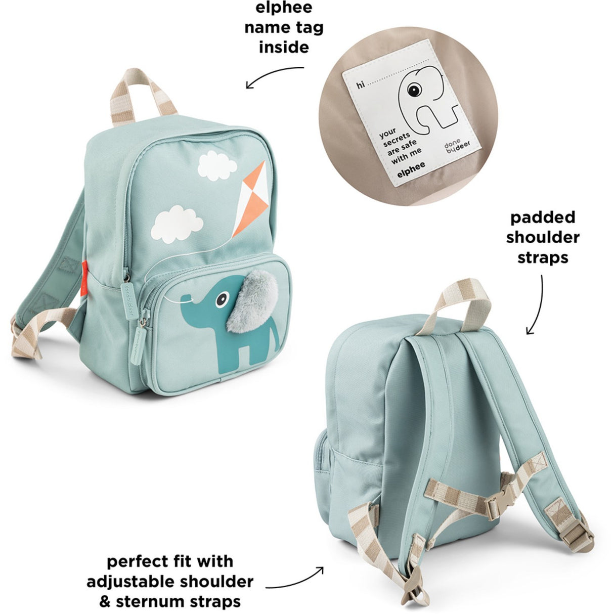 DonebyDeer Blue Canvas Barnryggsäck Elphee