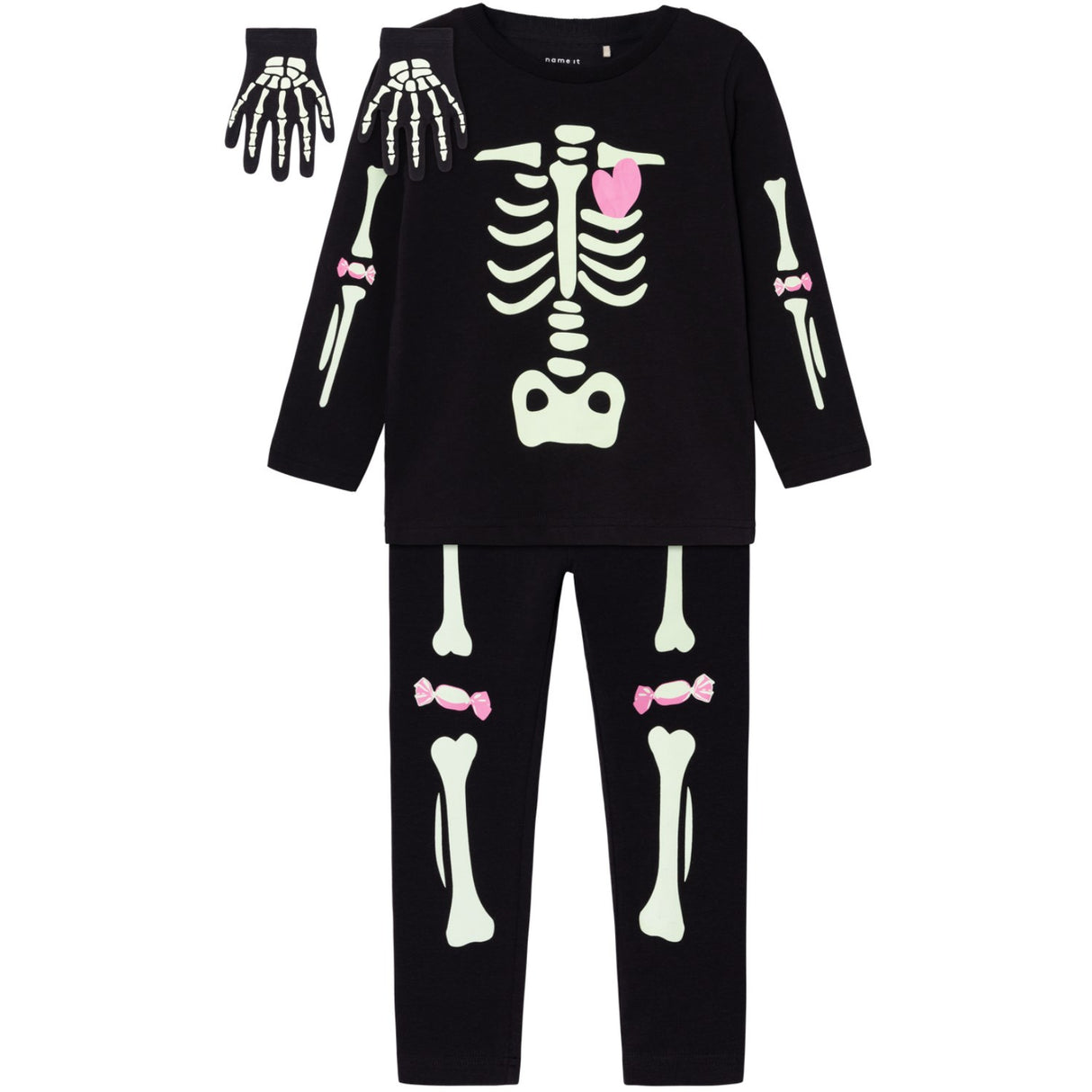 Name It Black Pink Oween Topp Set Skeleton