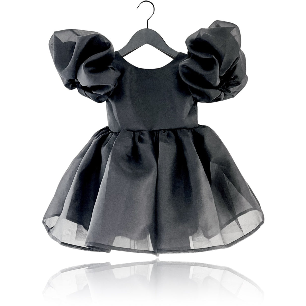 Dolly by Le Petit Tom Black Dolly World V-Back Puff Sleeve Organza Tutu Klänning