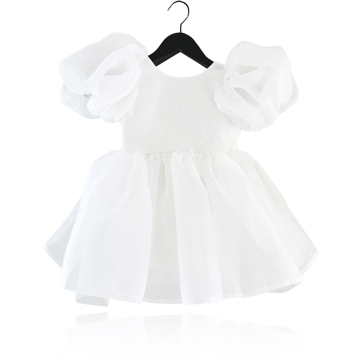 Dolly by Le Petit Tom White Dolly World V-Back Puff Sleeve Organza Tutu Klänning