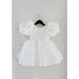 Dolly by Le Petit Tom White Dolly World V-Back Puff Sleeve Organza Tutu Klänning