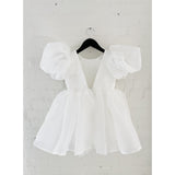 Dolly by Le Petit Tom White Dolly World V-Back Puff Sleeve Organza Tutu Klänning