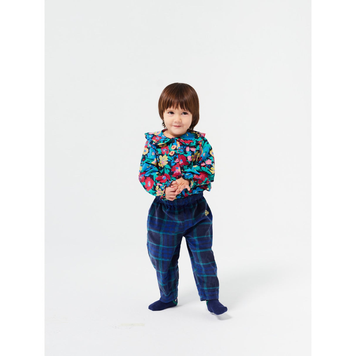 Bobo Choses Midnight Blue Baby Check Bc Velvet Baggy Pants