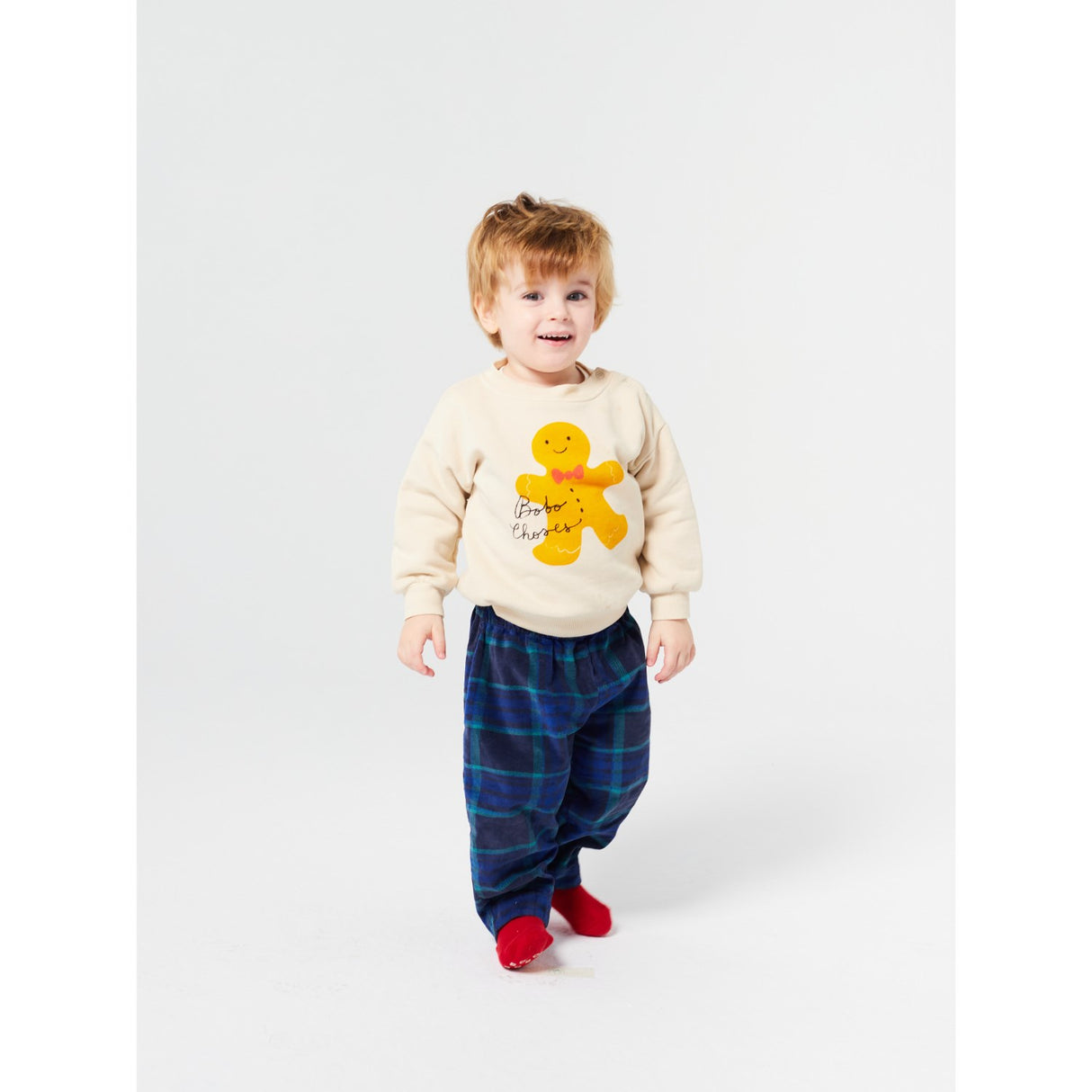 Bobo Choses Midnight Blue Baby Check Bc Velvet Baggy Pants