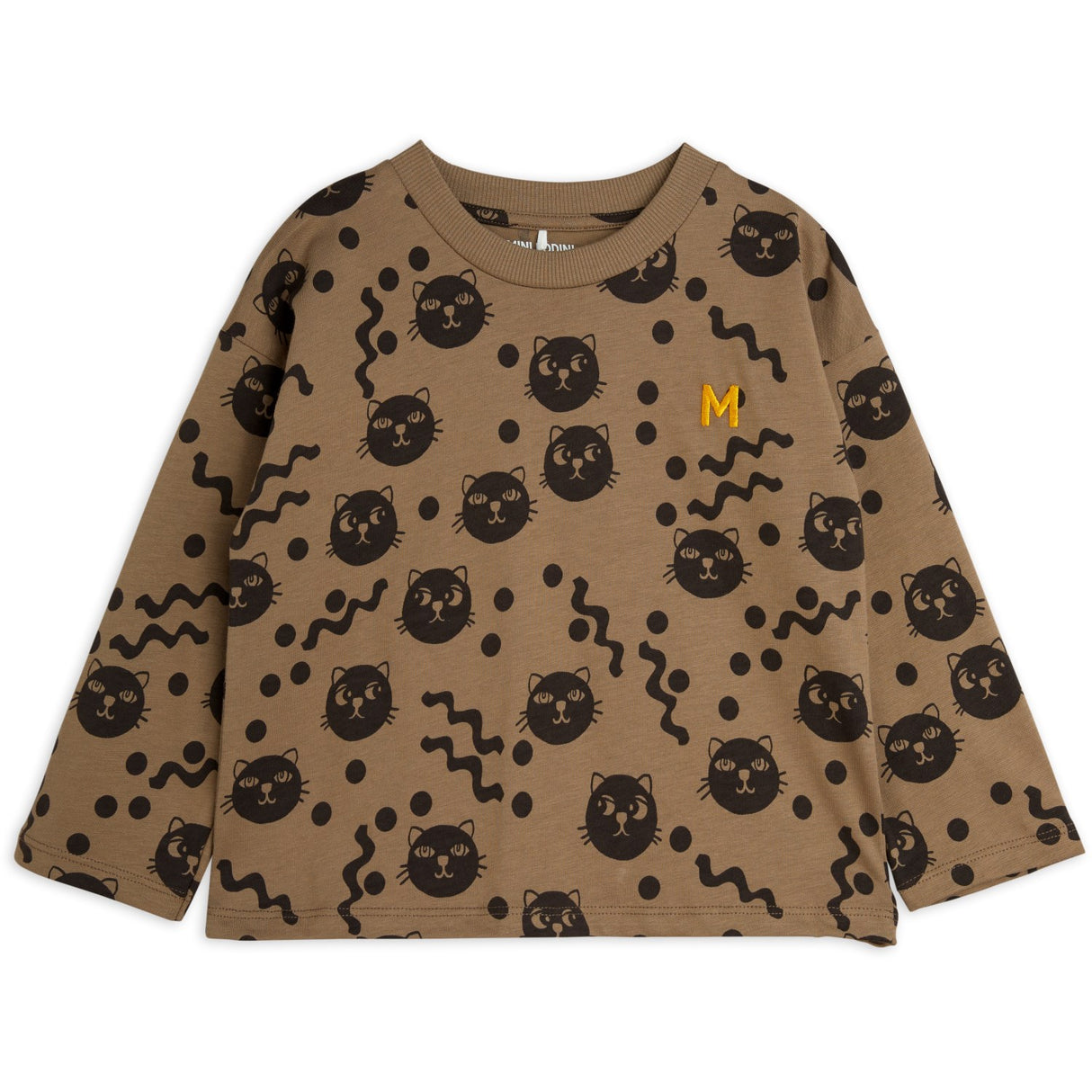 Mini Rodini Brown Squiggly Cats AOP Blus