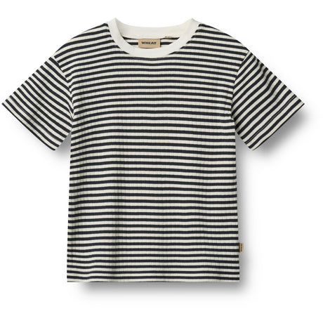 Wheat Navy Rib Stripe T-Skjorta S/S Fabian