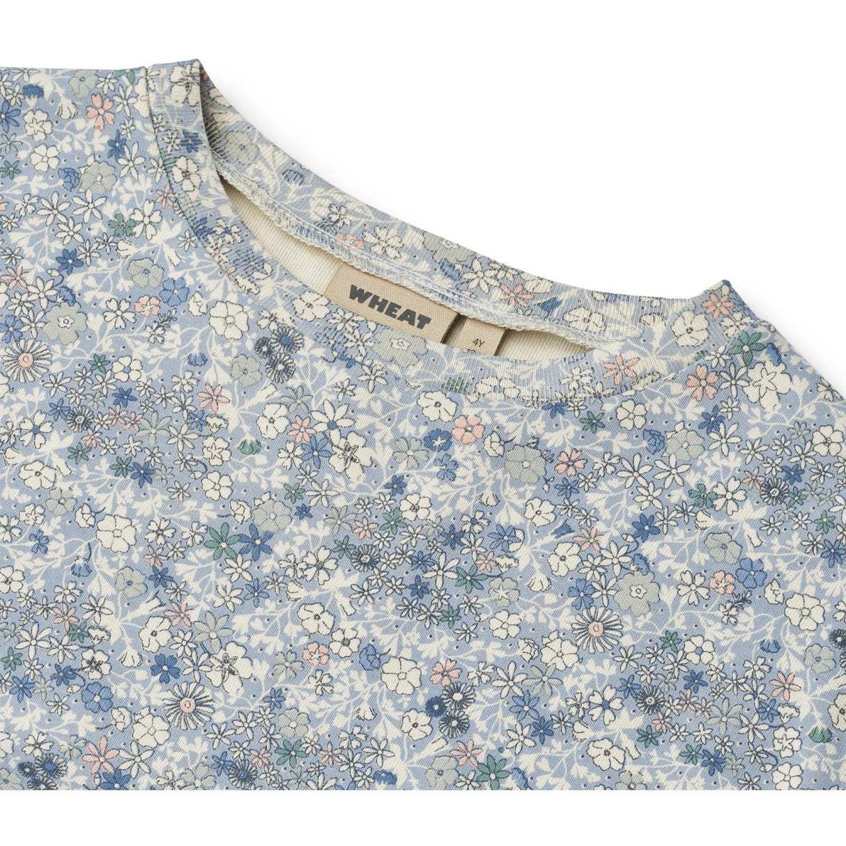 Wheat Blue Summer Flowers Jersey Klänning S/S Emilie