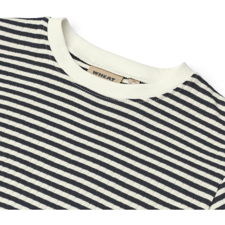Wheat Navy Rib Stripe T-Skjorta S/S Fabian