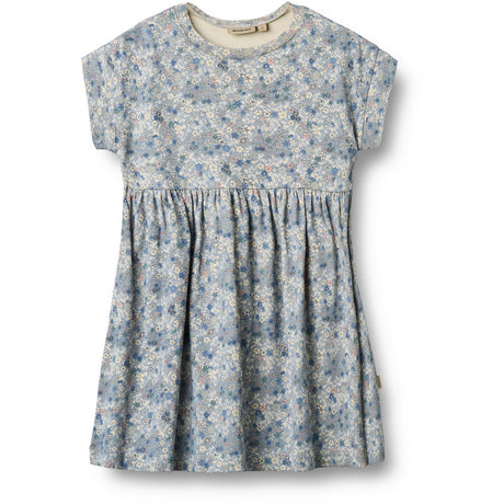 Wheat Blue Summer Flowers Jersey Klänning S/S Emilie