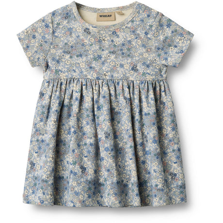Wheat Blue Summer Flowers Jersey Klänning S/S Nova