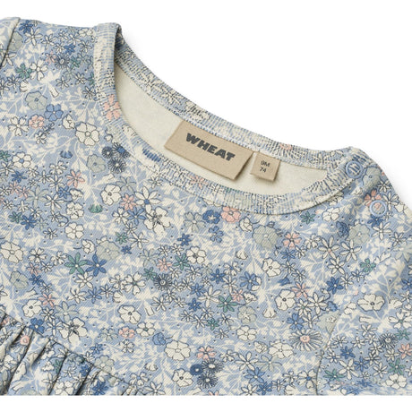 Wheat Blue Summer Flowers Jersey Klänning S/S Nova
