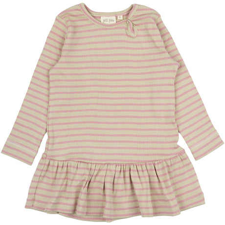 Petit Piao Bright Rose/Dark Off White Klänning L/S Modal Striped