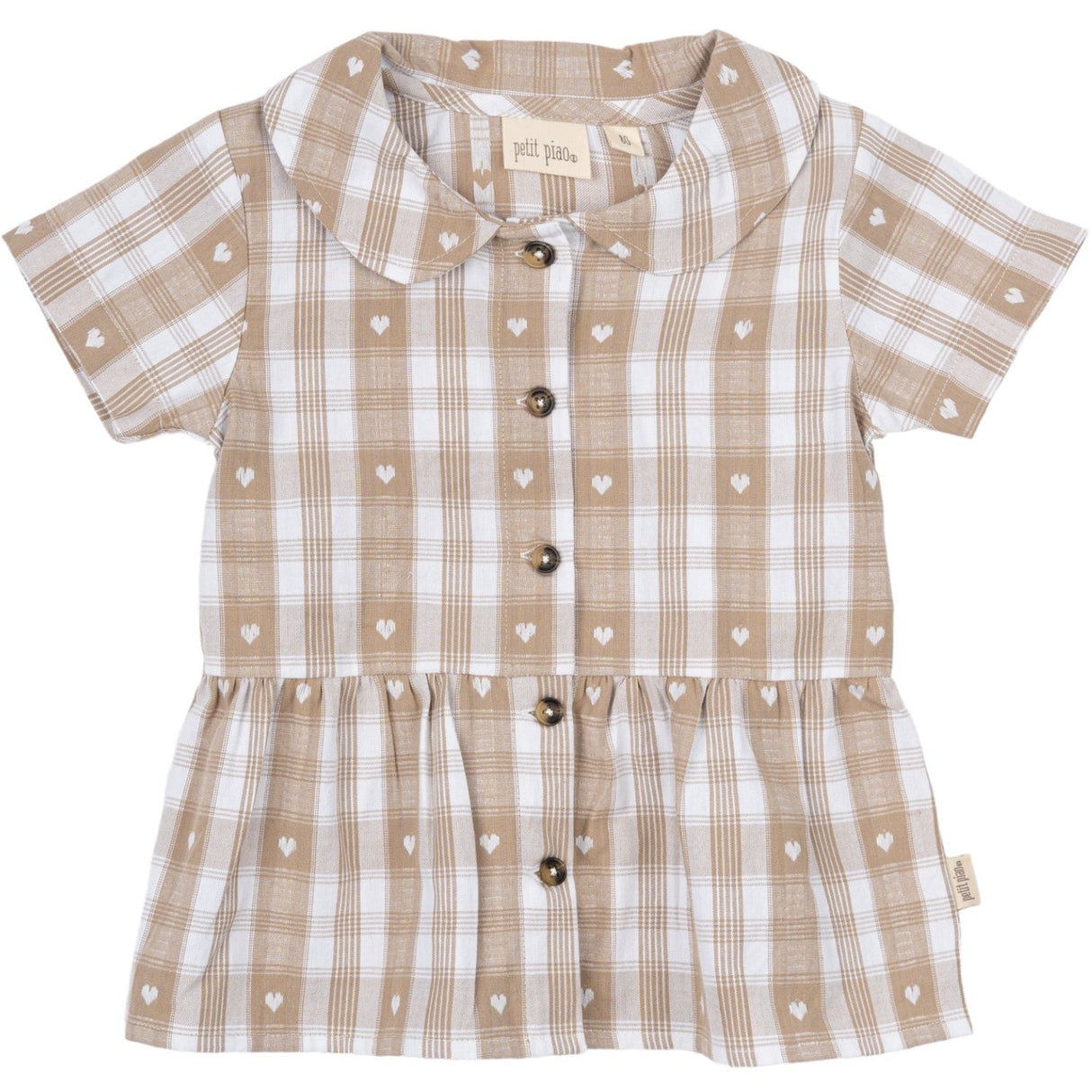 Petit Piao Off White Heart Skjorta S/S Round Woven