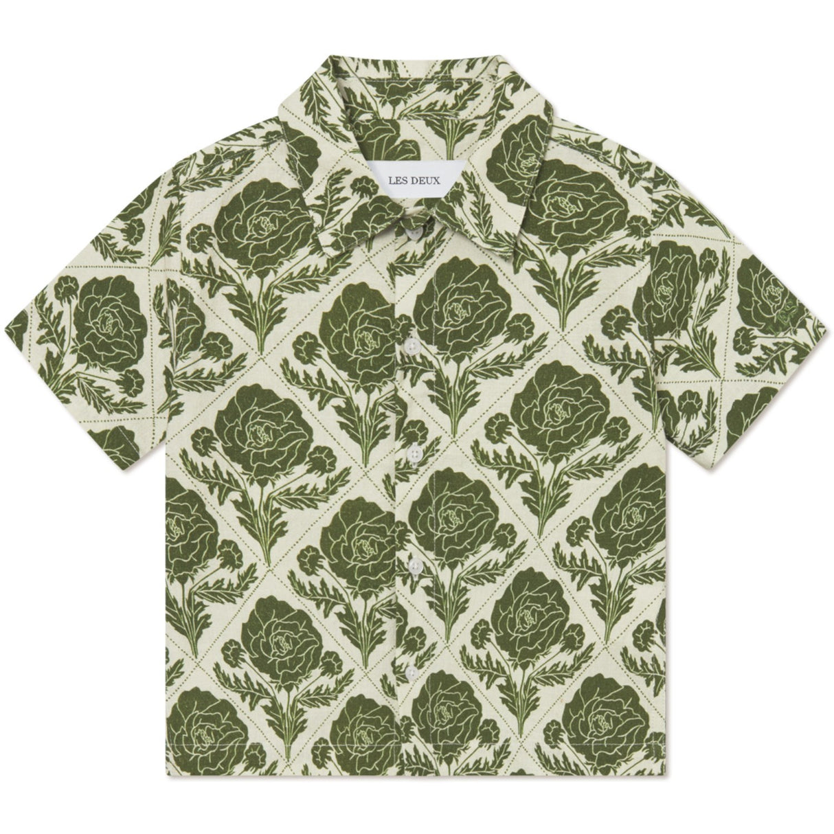 Les Deux Kids Vintage Green/Ivory Lesley Flower Tile AOP Skjorta