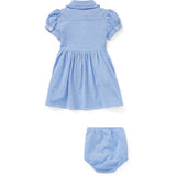 Ralph Lauren Baby Solid Oxford Klänning & Bloomer Harbour Island Blue