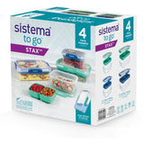 Sistema Minty Teal / Ocean Blue Club 4-pack Stax To Go Lunchlådor 2,2L