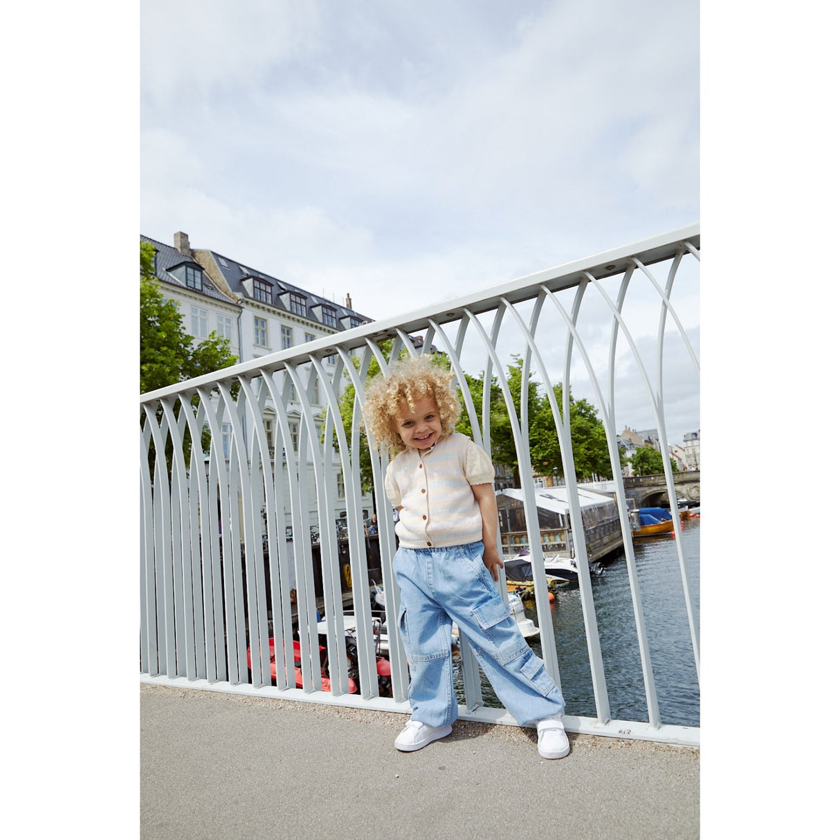 COPENHAGEN COLORS Lt Blue Indigo Washed Organic Cargo Denim Byxor