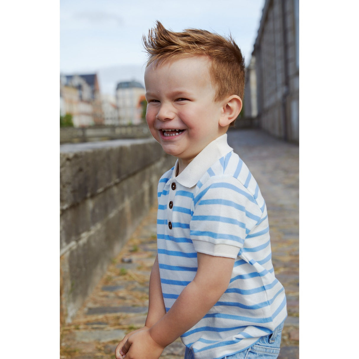 COPENHAGEN COLORS Sky Blue Stripe Pique Stripe Pique Piker Shirt