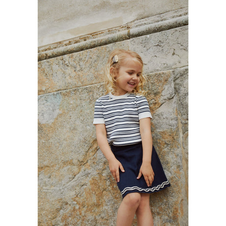 COPENHAGEN COLORS Navy/Cream Comb. Stickad Tennis Kjol