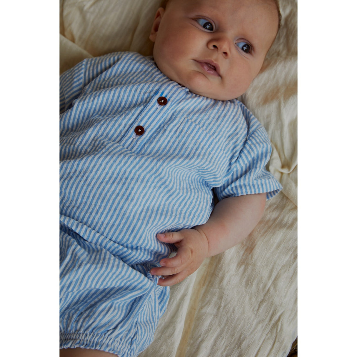 COPENHAGEN COLORS Sky Blue W Cream Stripe Seersucker Baby Set