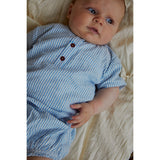 COPENHAGEN COLORS Sky Blue W Cream Stripe Seersucker Baby Set