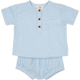COPENHAGEN COLORS Sky Blue W Cream Stripe Seersucker Baby Set